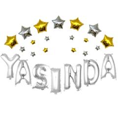 YILDIZLI YAŞINDA GÜMÜŞ SET BALON