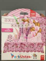 1 YAŞ PEMBE KONSEPT PARTİ SETİ 100 PARÇA